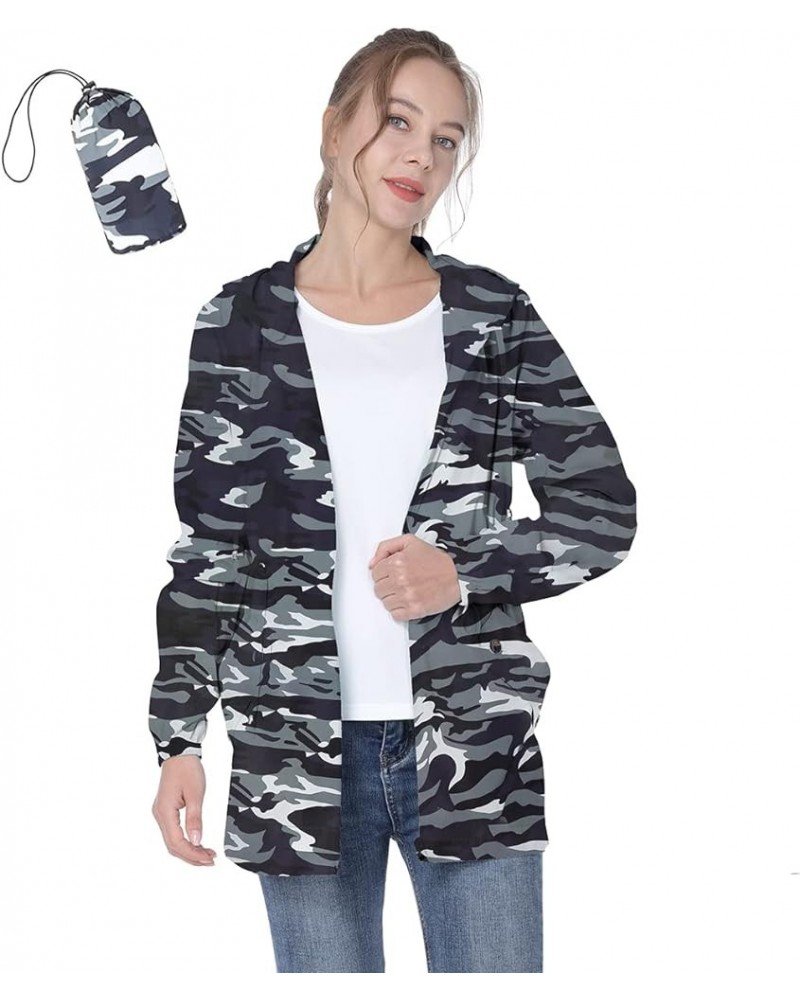 Women Packable Rain Jacket Waterproof Lightweight Raincoat Hooded for Hiking Outdoor Travel Z-camouflage a $14.40 Coats