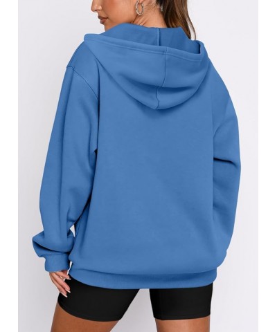 Womens Oversize Hoodies Basic Solid Sweatshirts Zip Collar Kangaroo Pockets Colorful Blue $10.39 Hoodies & Sweatshirts