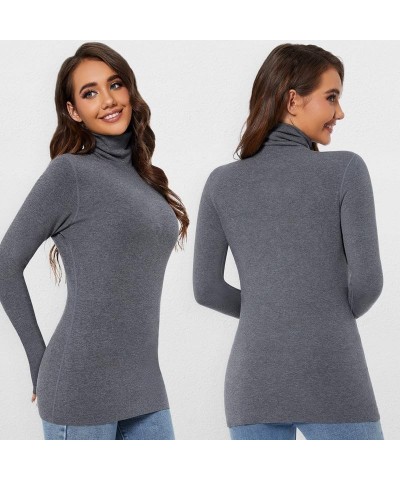 Womens Turtleneck Long Sleeve Shirts for Women Fall Winter Fashion Stretchy Base Layer Thermal Underwear Tops Grey $11.59 Und...