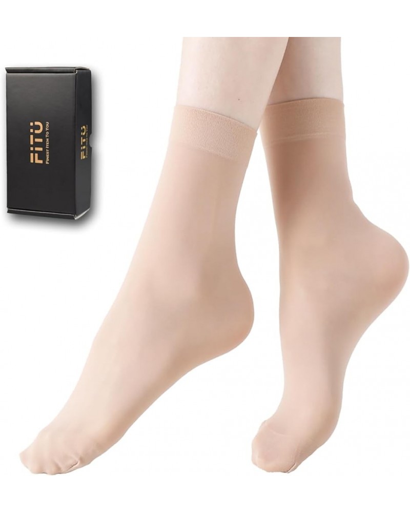 Women's 10-24 Pairs (in Gift Box) Ankle High Sheer Nylon Socks Soft Tight Hosiery with Reinforced Toe 50d 10 Pairs Beige $9.9...