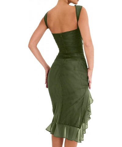 Women's Ruffle Midi Bodycon Dress Sleeveless Backless Mesh Ruched Bodice Mermaid Evening Cocktail Party Dresses Army Green $1...