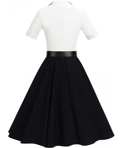 1950 Women Dress Midi Shirt Dress Cocktail Dress with Belt Ivory&black $26.99 Dresses