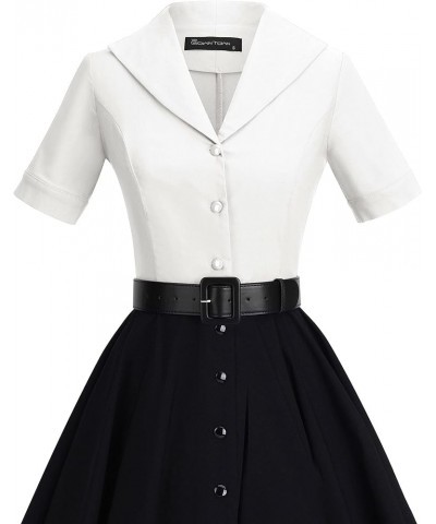 1950 Women Dress Midi Shirt Dress Cocktail Dress with Belt Ivory&black $26.99 Dresses