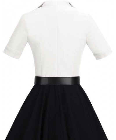 1950 Women Dress Midi Shirt Dress Cocktail Dress with Belt Ivory&black $26.99 Dresses