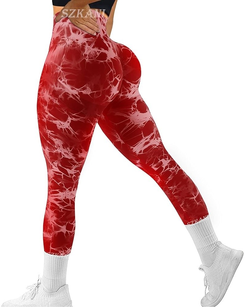 Butt Lifting Leggings for Women Booty High Waisted Workout Yoga Pants Scrunch Butt Gym Seamless Booty Tight (6f -tie Dye)-red...