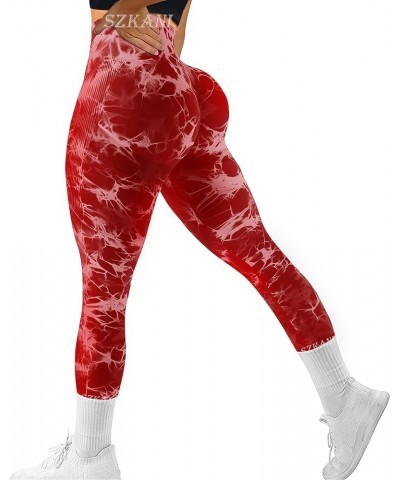 Butt Lifting Leggings for Women Booty High Waisted Workout Yoga Pants Scrunch Butt Gym Seamless Booty Tight (6f -tie Dye)-red...