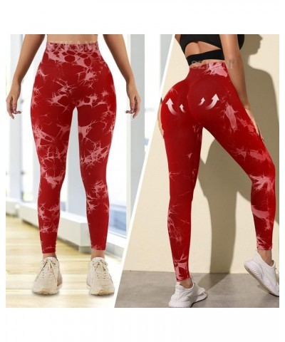 Butt Lifting Leggings for Women Booty High Waisted Workout Yoga Pants Scrunch Butt Gym Seamless Booty Tight (6f -tie Dye)-red...