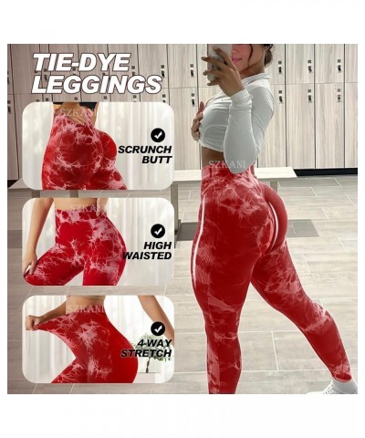 Butt Lifting Leggings for Women Booty High Waisted Workout Yoga Pants Scrunch Butt Gym Seamless Booty Tight (6f -tie Dye)-red...