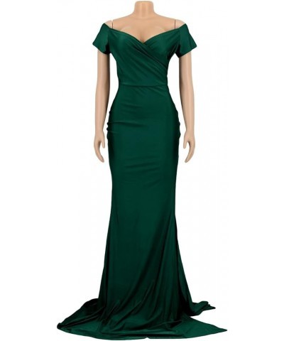 Women's Summer Off Shoulder Maxi Dress Sexy V Neck Long Sleeve Gown Cocktail Mermaid Wedding Dresses Hem Green $27.13 Dresses