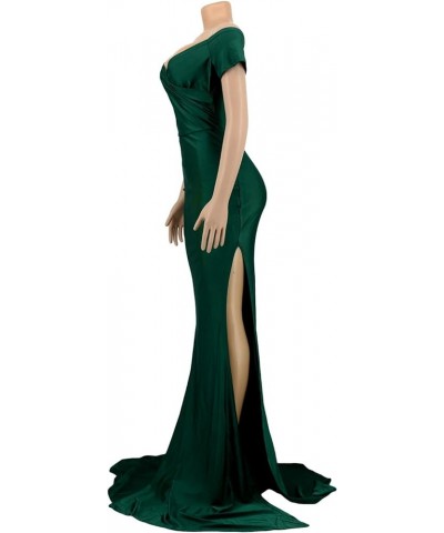 Women's Summer Off Shoulder Maxi Dress Sexy V Neck Long Sleeve Gown Cocktail Mermaid Wedding Dresses Hem Green $27.13 Dresses