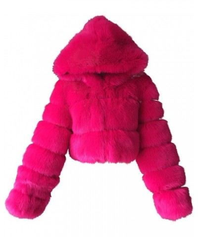 Womens Faux Fur Winter Coats Cropped Luxury Fluffy Fuzzy Fleece Jacket Plush Teddy Shaggy Cardigan Outwear Hot Pink 5 $23.49 ...