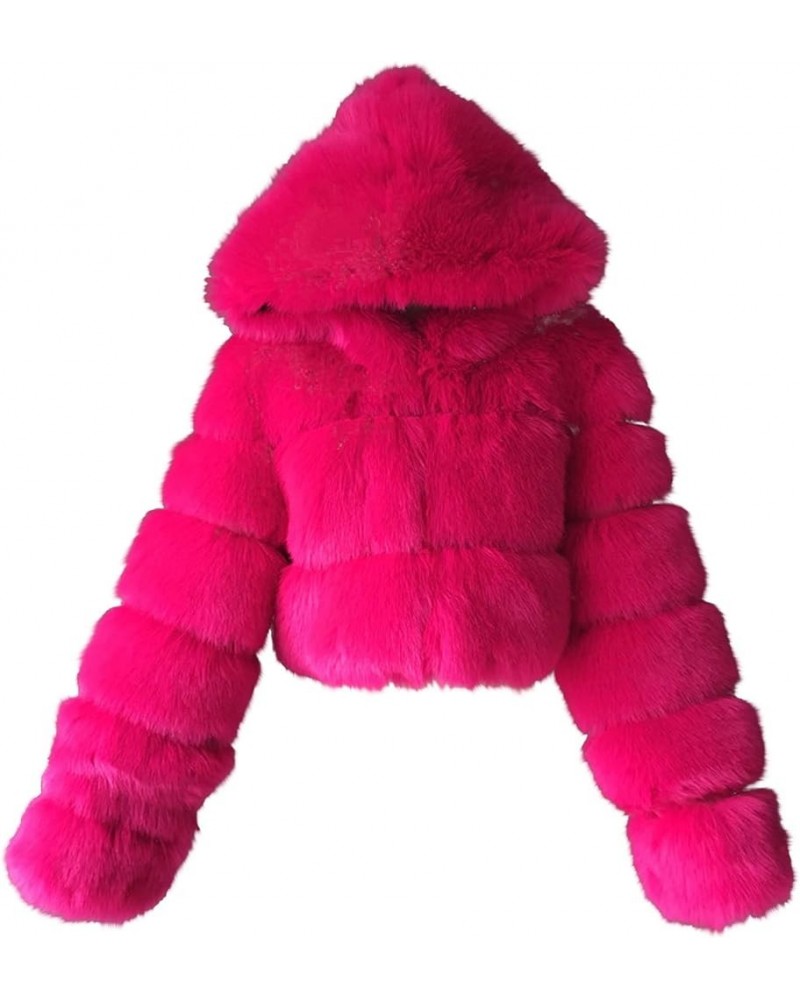 Womens Faux Fur Winter Coats Cropped Luxury Fluffy Fuzzy Fleece Jacket Plush Teddy Shaggy Cardigan Outwear Hot Pink 5 $23.49 ...