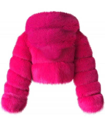 Womens Faux Fur Winter Coats Cropped Luxury Fluffy Fuzzy Fleece Jacket Plush Teddy Shaggy Cardigan Outwear Hot Pink 5 $23.49 ...