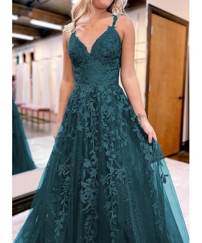 Glitter Tulle Prom Dresses for Women 2024 Lace Appliques Long Ball Gwons with Spaghetti Straps A-Line Evening Dresses Purple ...