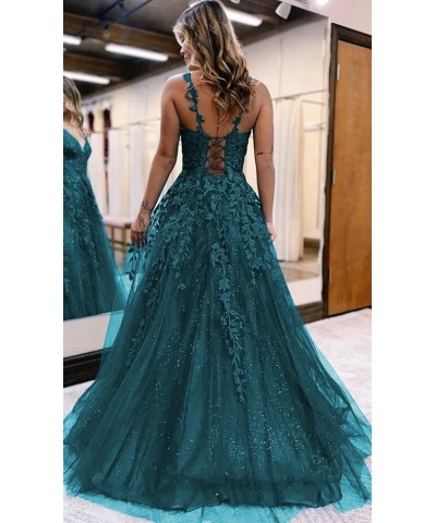 Glitter Tulle Prom Dresses for Women 2024 Lace Appliques Long Ball Gwons with Spaghetti Straps A-Line Evening Dresses Purple ...