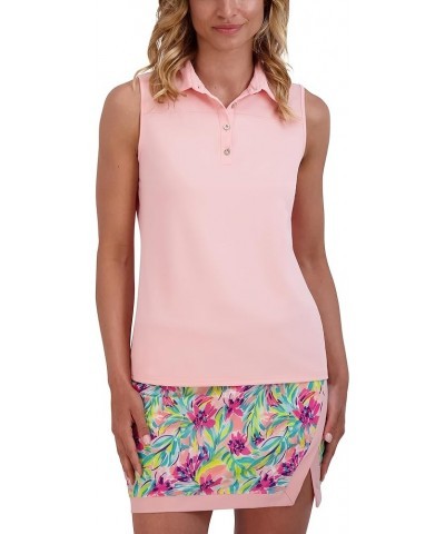 Women's Button Front Sleeve Polo Blossom Pink $16.34 Shirts