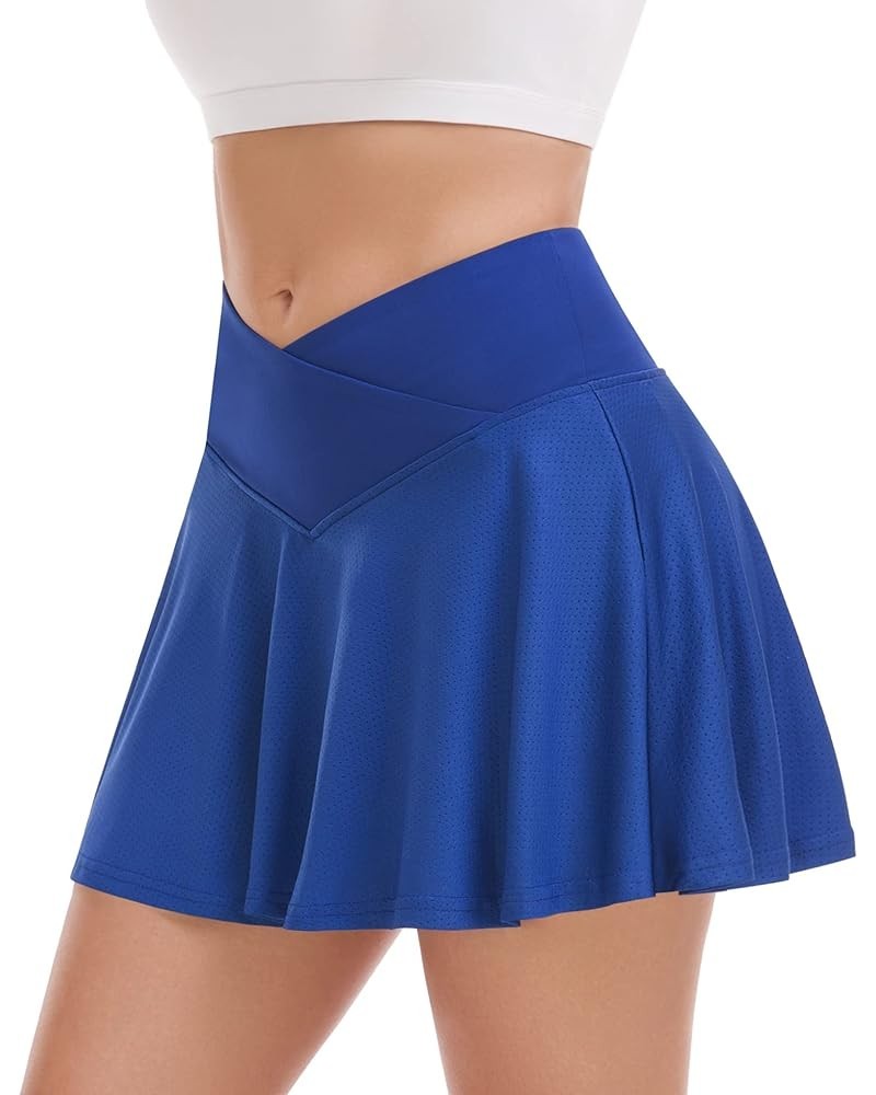 Pleated Tennis Skirt for Women with Shorts Athletic Golf Skorts with Pockets High Waisted Workout Running Skirts Z Blue-v Sty...