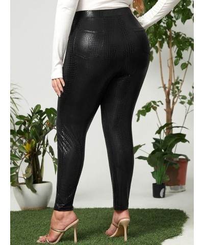 Women's Plus Size Faux Leather High Waist Stretchy PU Leggings Pants Black B $25.19 Leggings