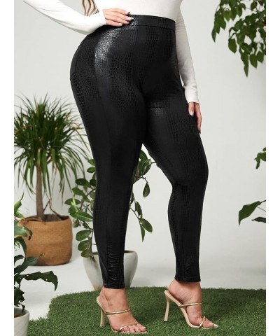 Women's Plus Size Faux Leather High Waist Stretchy PU Leggings Pants Black B $25.19 Leggings