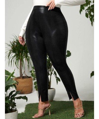 Women's Plus Size Faux Leather High Waist Stretchy PU Leggings Pants Black B $25.19 Leggings