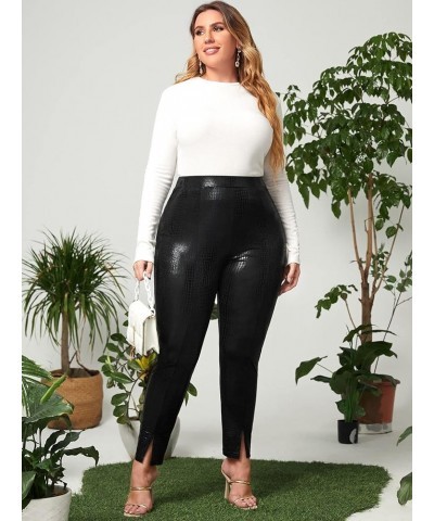 Women's Plus Size Faux Leather High Waist Stretchy PU Leggings Pants Black B $25.19 Leggings