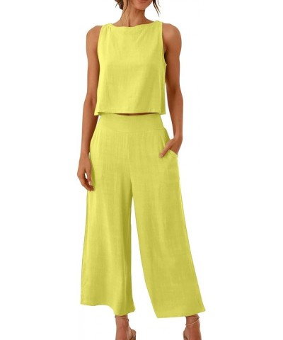 Vacation Outfits for Women Trendy 2024 2 Piece Summer Womens Travel Outfits Dressy Casual Linen Beach Outfits 03 Yellow $7.50...