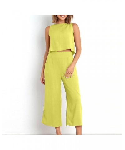 Vacation Outfits for Women Trendy 2024 2 Piece Summer Womens Travel Outfits Dressy Casual Linen Beach Outfits 03 Yellow $7.50...