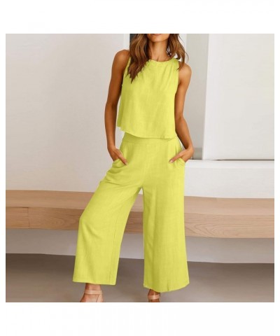 Vacation Outfits for Women Trendy 2024 2 Piece Summer Womens Travel Outfits Dressy Casual Linen Beach Outfits 03 Yellow $7.50...