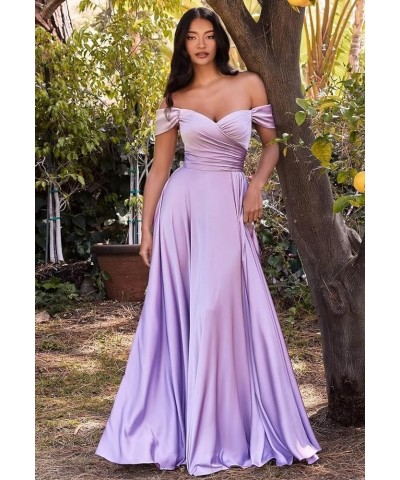 Off Shoulder Bridesmaid Dresses for Women Ruched Satin Formal Party Gown Split A Line Maxi Dress TB644 Lavender $22.55 Dresses