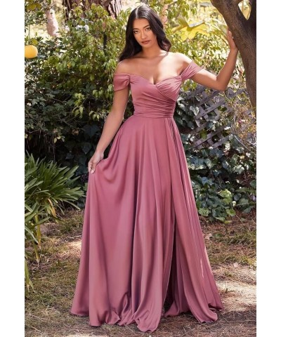 Off Shoulder Bridesmaid Dresses for Women Ruched Satin Formal Party Gown Split A Line Maxi Dress TB644 Lavender $22.55 Dresses