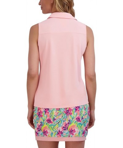 Women's Button Front Sleeve Polo Blossom Pink $16.34 Shirts