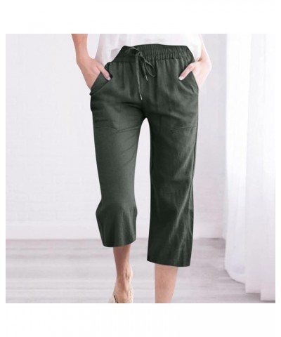 Linen Pants Women Plus Size Drawstring High Waist Wide Leg Long Pants Loose Casual Straight Leg Trousers with Pockets A07☀☀gr...