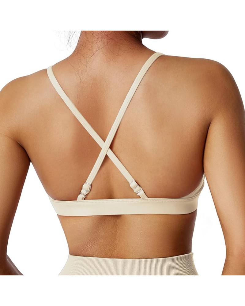 Women Workout Sports Bras Criss Cross Padded Support Yoga Bra Fitness Crop Tank Tops Beige-4 $11.79 Lingerie