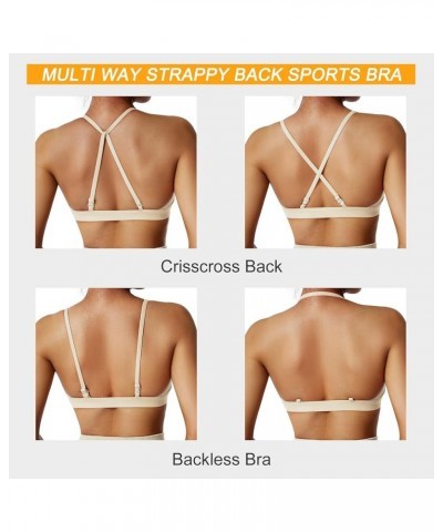 Women Workout Sports Bras Criss Cross Padded Support Yoga Bra Fitness Crop Tank Tops Beige-4 $11.79 Lingerie