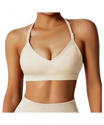 Women Workout Sports Bras Criss Cross Padded Support Yoga Bra Fitness Crop Tank Tops Beige-4 $11.79 Lingerie