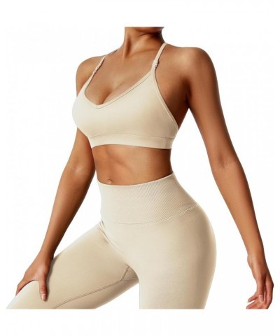 Women Workout Sports Bras Criss Cross Padded Support Yoga Bra Fitness Crop Tank Tops Beige-4 $11.79 Lingerie