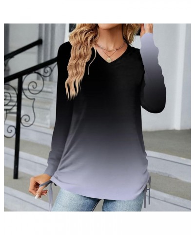 Blouses for Women, Gradient Sexy v Neck Long Sleeve lace up Casual Tunic Tops Fall Trendy Holiday Going Out Shirts 1-black $1...