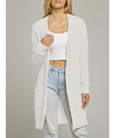 Women's Long Sleeve Soft Chunky Knit Sweater Open Front Cardigans Outwear Coat White $23.91 Sweaters