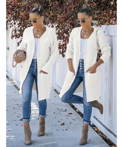 Women's Long Sleeve Soft Chunky Knit Sweater Open Front Cardigans Outwear Coat White $23.91 Sweaters