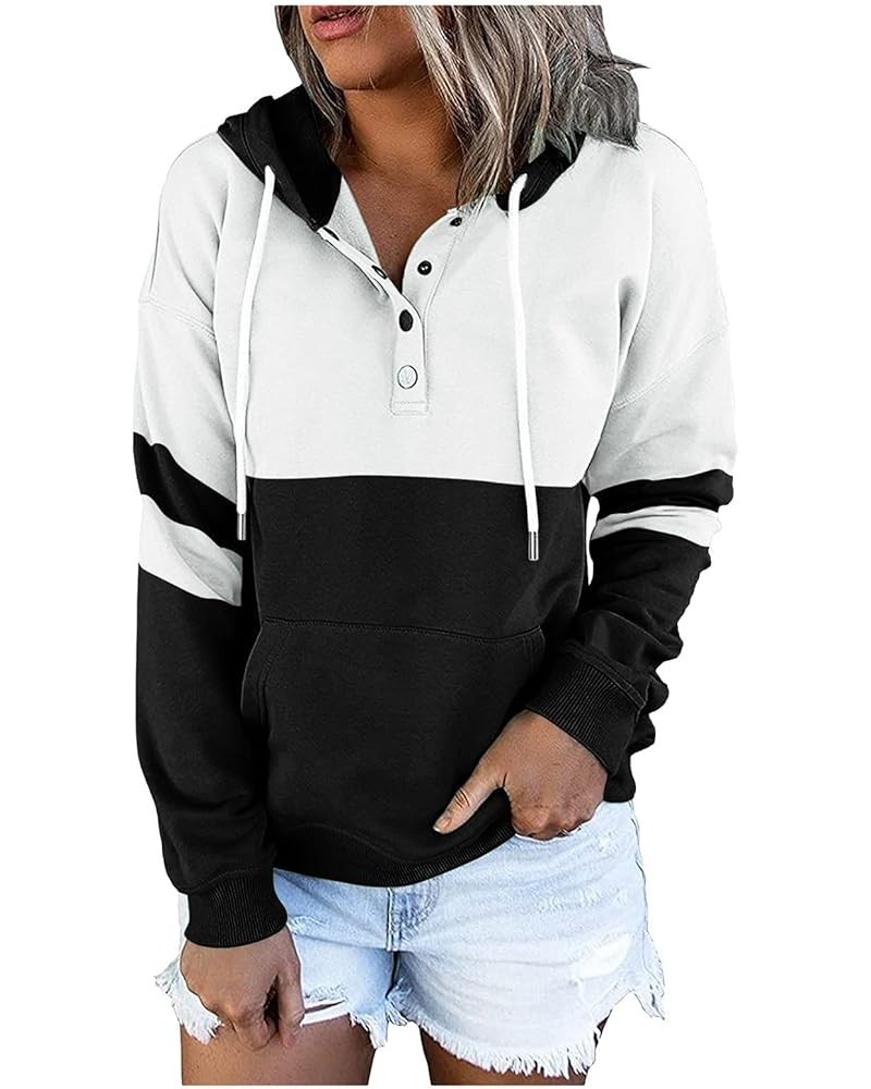 Hoodie for Women 2024 Simple Crewneck Sweatshirt Drawstring Loose Pullover 1/4 Zip Pullover Tops with Pockets 14_black $10.06...