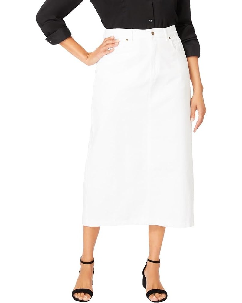 Women's Plus Size Classic Cotton Denim Midi Skirt Pockets Long Jean Skirt White $29.83 Skirts