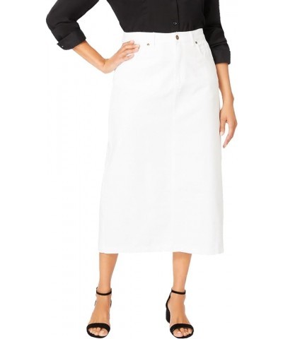 Women's Plus Size Classic Cotton Denim Midi Skirt Pockets Long Jean Skirt White $29.83 Skirts