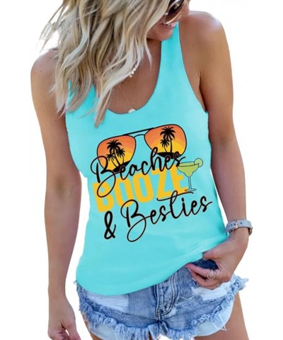 Beaches Booze & Besties Racerback Tank Tops Women O-Neck Summer Vacation Funny Sunglasses Graphic Letter Print Tank top Cyan ...