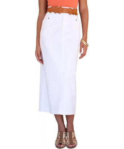 Women's Plus Size Classic Cotton Denim Midi Skirt Pockets Long Jean Skirt White $29.83 Skirts