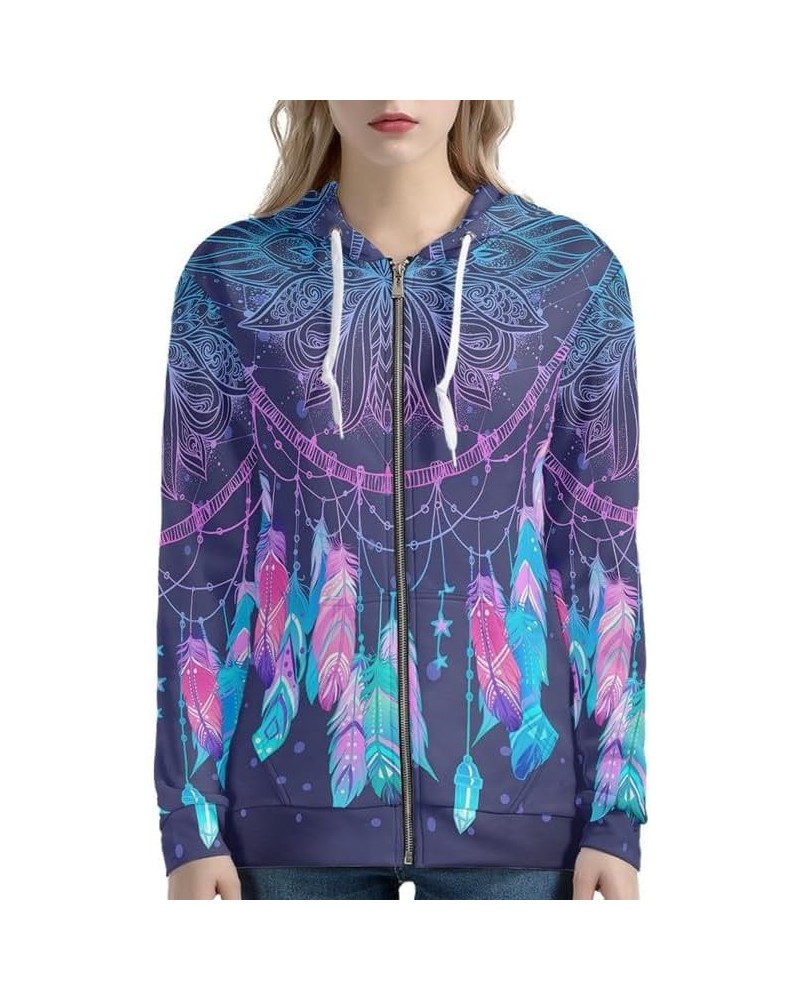 Aztec Tribal Horse Women Casual Zip Up Hooded Pixel Swirl Magenta Azure Turquoise Hawaii Sweatshirt Hoodies XS-5XL Purple Dre...