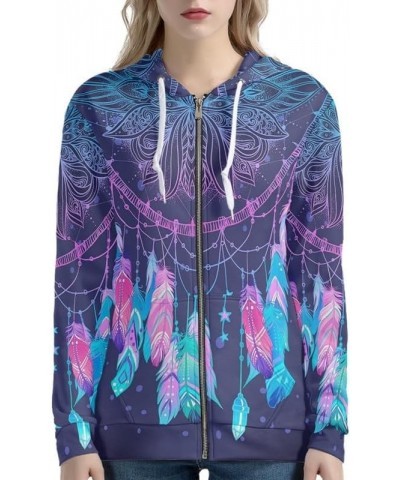 Aztec Tribal Horse Women Casual Zip Up Hooded Pixel Swirl Magenta Azure Turquoise Hawaii Sweatshirt Hoodies XS-5XL Purple Dre...