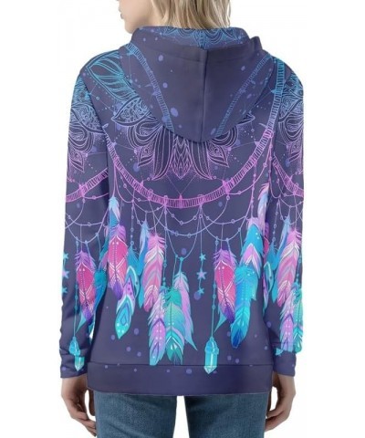 Aztec Tribal Horse Women Casual Zip Up Hooded Pixel Swirl Magenta Azure Turquoise Hawaii Sweatshirt Hoodies XS-5XL Purple Dre...