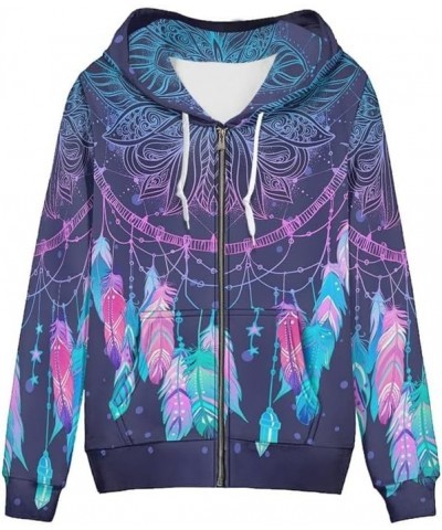 Aztec Tribal Horse Women Casual Zip Up Hooded Pixel Swirl Magenta Azure Turquoise Hawaii Sweatshirt Hoodies XS-5XL Purple Dre...