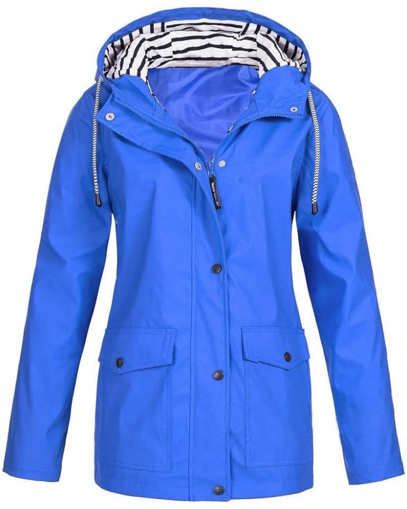 Women's Long Raincoat with Hood Trench Coats Outdoor Lightweight Windbreaker Rain Jacket Waterproof Travel Jackets E-blue $15...