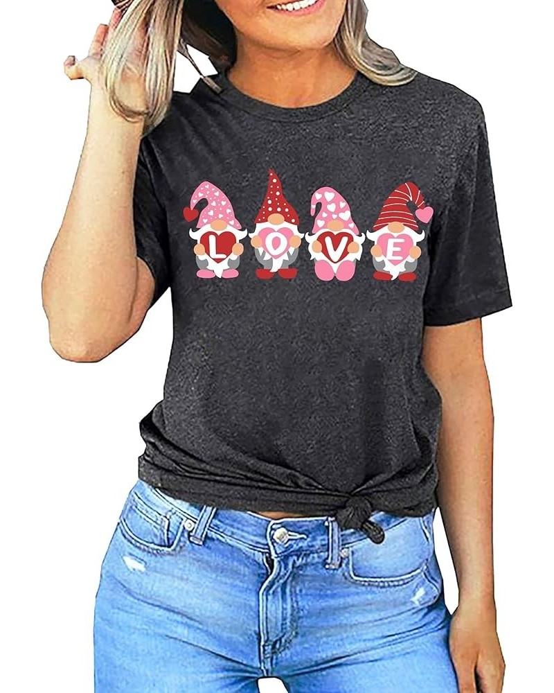 Valentine's Day T-Shirt for Women Gnome Shirts Cute Buffalo Plaid Love Heart Graphic Printed Tees Tops Dark Grey2 $11.79 T-Sh...